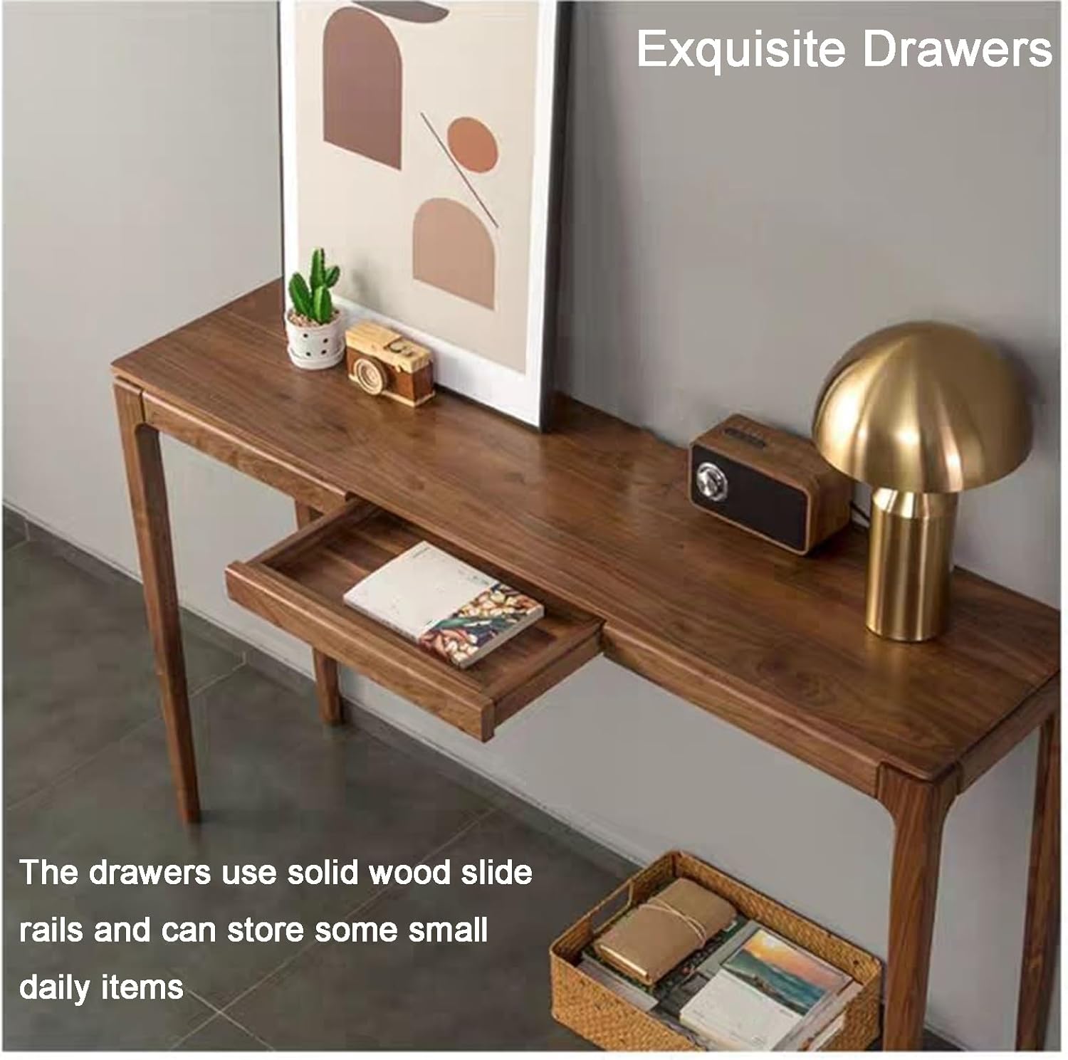 玄関 テーブル、引き出し付き玄関コンソールテーブル、パイン材製