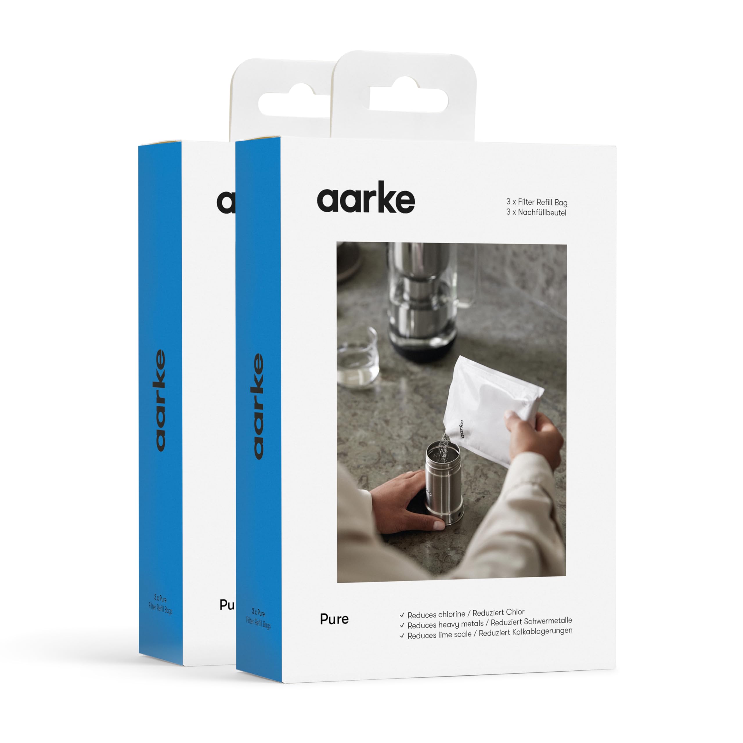 Aarke Paquete de 6 bolsas de recambio de filtro Pure – Reduce el cloro, los metales pesados y la cal – Filtra hasta 120 litros/32 galones de agua por bolsa