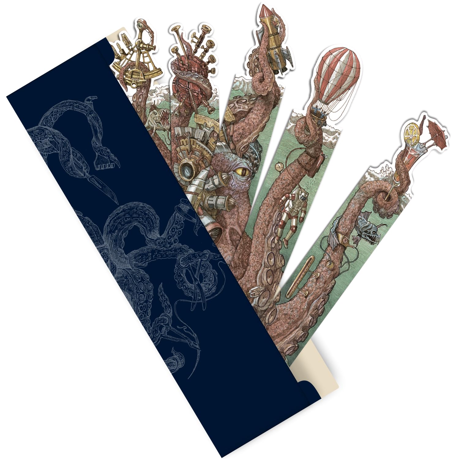 HUNGRY MINDS Octopus Bookmarks Set of 5 - Large Paper Book Marks with Unique Hand-Drawn Design for Readers