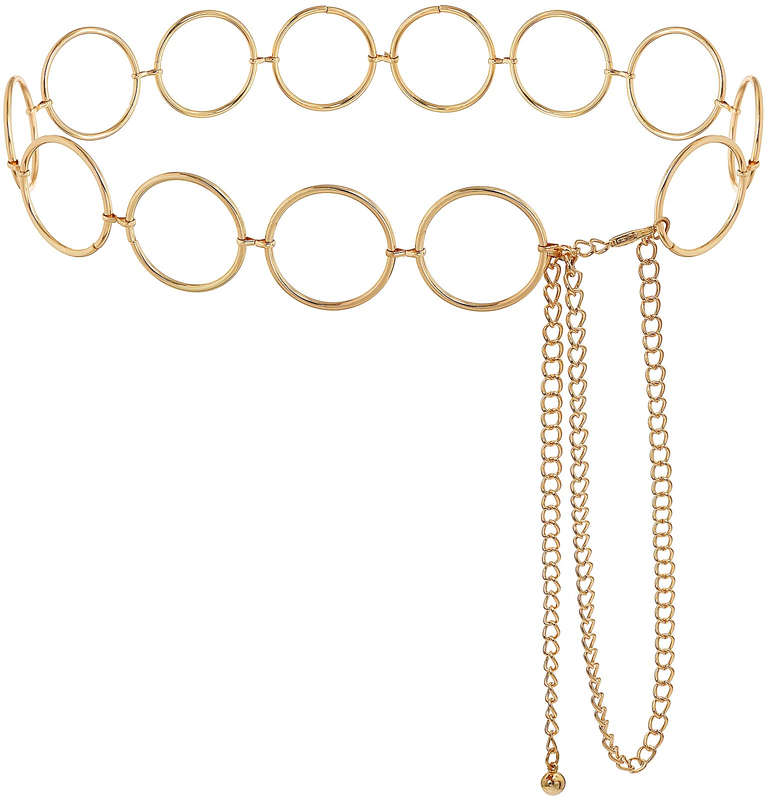 Heyjoin Waist Chain for Women Metal Link Chain Belt Belly Chain for Dress Jeans (Circle Gold 0279 XL)