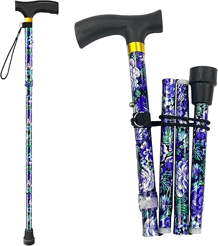 SPRING SEAON Bastón plegable para hombres y mujeres, ligero, ajustable con mango cómodo, bastón plegable compacto y portátil para viajes y uso diario