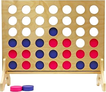 Giant 4 in a Row Game for Family & Adults Tailgating Pros Jumbo Natural Wooden Four in a Row Indoor Outdoor Yard Game for Family Party Fun, Portable Activities for Patio, Backyard, and Camping