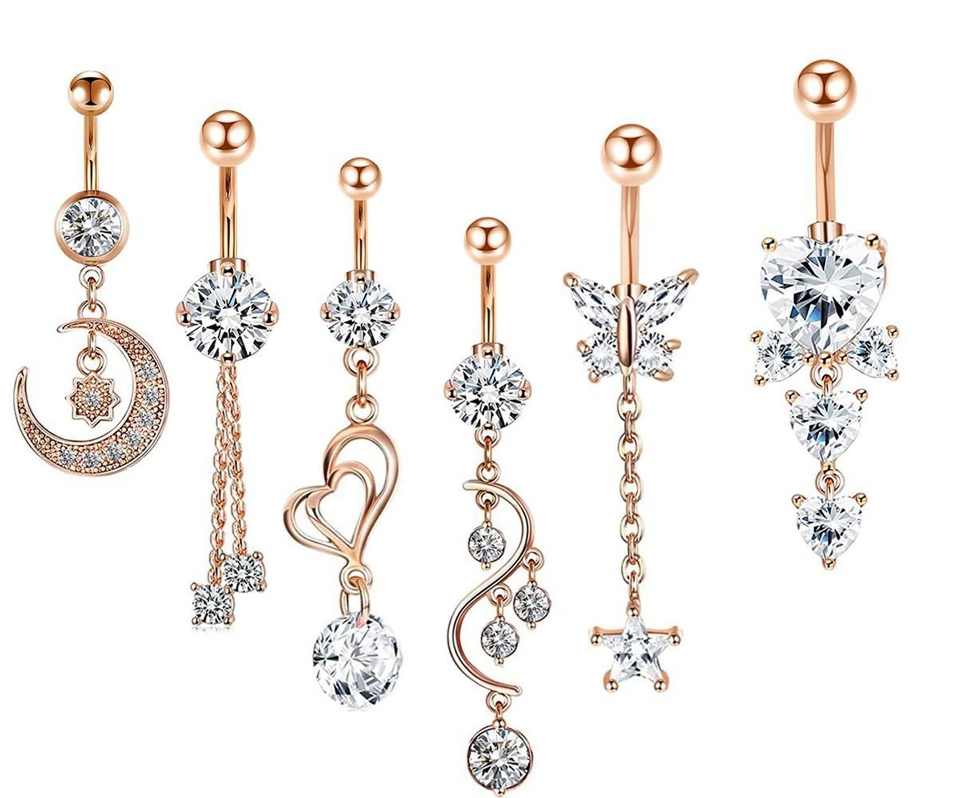 Piercing para ombligo de acero quirúrgico de 14 g, joyería de corazón, mariposa, circonita, regalos únicos para mujeres