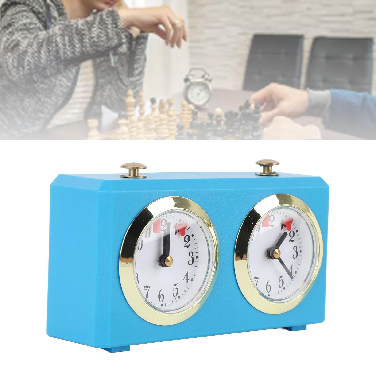 Orologio meccanico a forma di scacchi, vintage, analogico, con grandi quadranti, meccanismo a carica per competizioni Weiqi (azzurro)