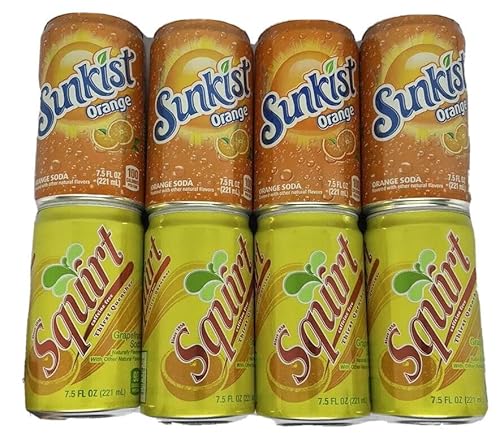 Sunkist Orange Soda Drink Mini Cans And Squirt Soda Drink Mini Cans, Pack Of 8, Bundled By Lang's Retail, Caffeine Free Drinks, Sunkist Mini Cans, Squirt Mini Cans, Soda Mini Cans, Eight Cans 7.5Oz Each #TOP12
