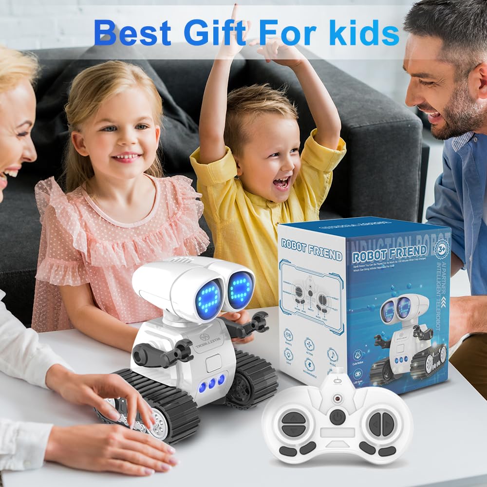 Robot Telecomandato per Bambini, con Occhi a Led, Funzione Interfono, Canto e Danza Robotica Programmabile Ricaricabile,Giocattoli Educativi Precoci Intelligenti Regalo per Bambini dai 3+ Anni