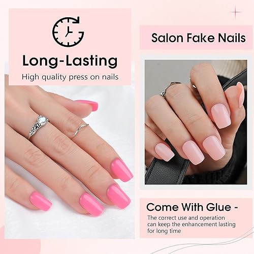 Miniatura 4 de Jofay Fashion Kit de 240 uñas cortas de gel a presión, uñas postizas acrílicas con pegamento, diseños clásicos de puntas sólidas y francesas, uñas
