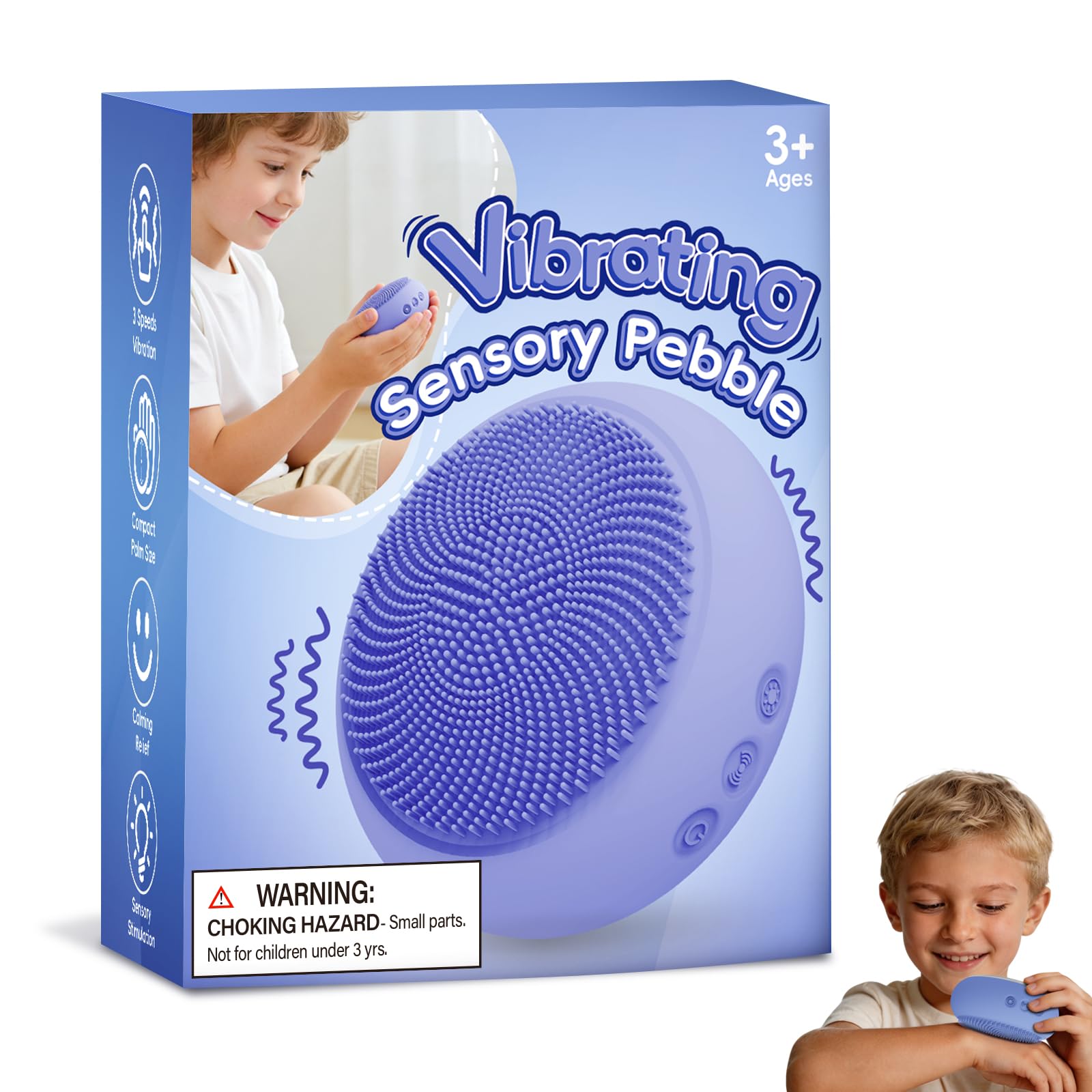 Sensory Toys for Autism,Thedttoy Portable Vibrating Sensory Pebble,Compact Autism Sensory Equipment,ADHD Aids,Silicone Sensory Brush for Sensory Room,Calming Corner,Gifts for Special Needs Kids