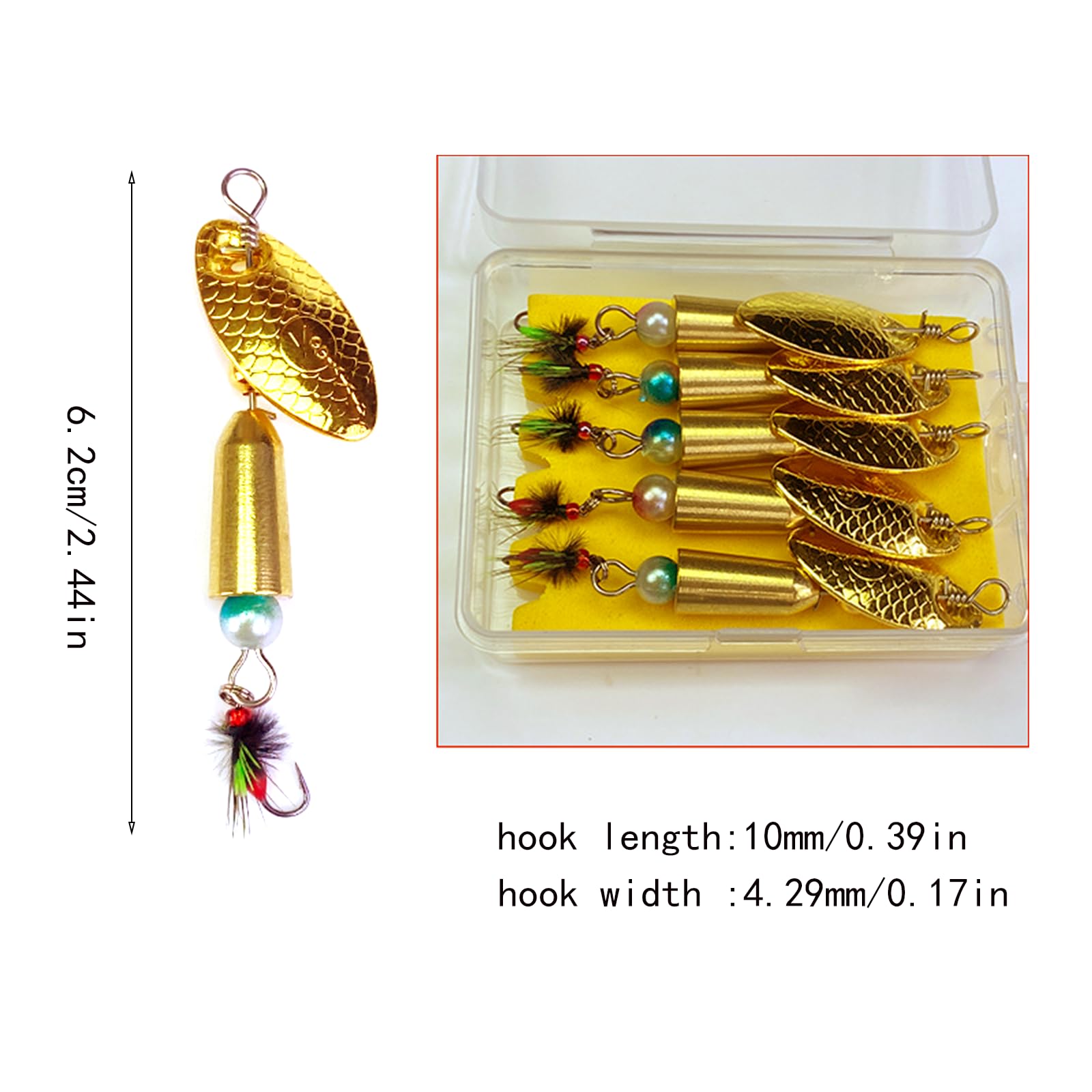 5 Pcs Micro Fly Fishing Lures Fly Fishing Flies Wet Flies Lures with Spinner for Bass Sunfish, Pike,Bass Lure with Brass Spinner for Lake River Fishing