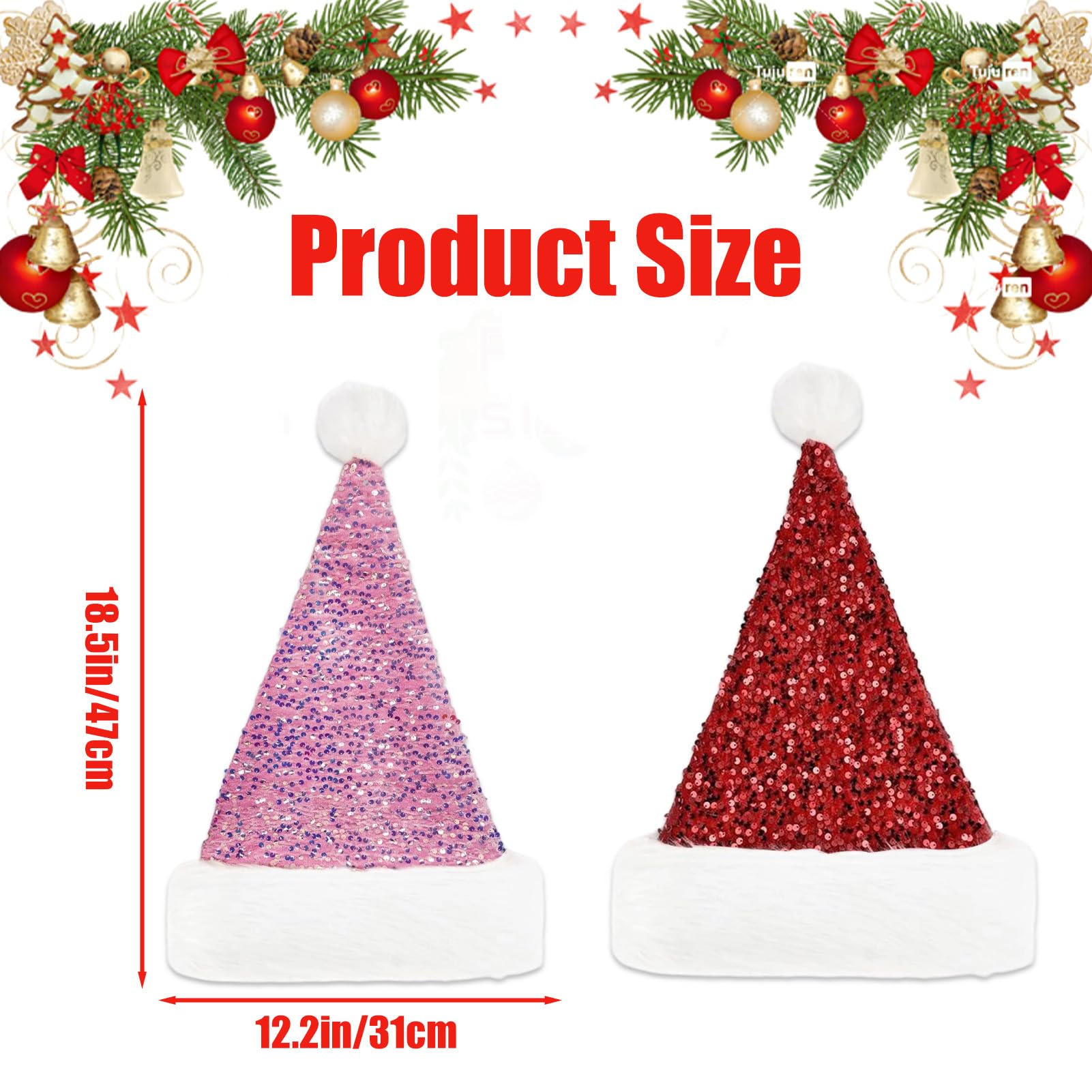 Meriviva 2 Pcs Christmas Hats for Adults Bling Sequin Santa Hats - Image 3