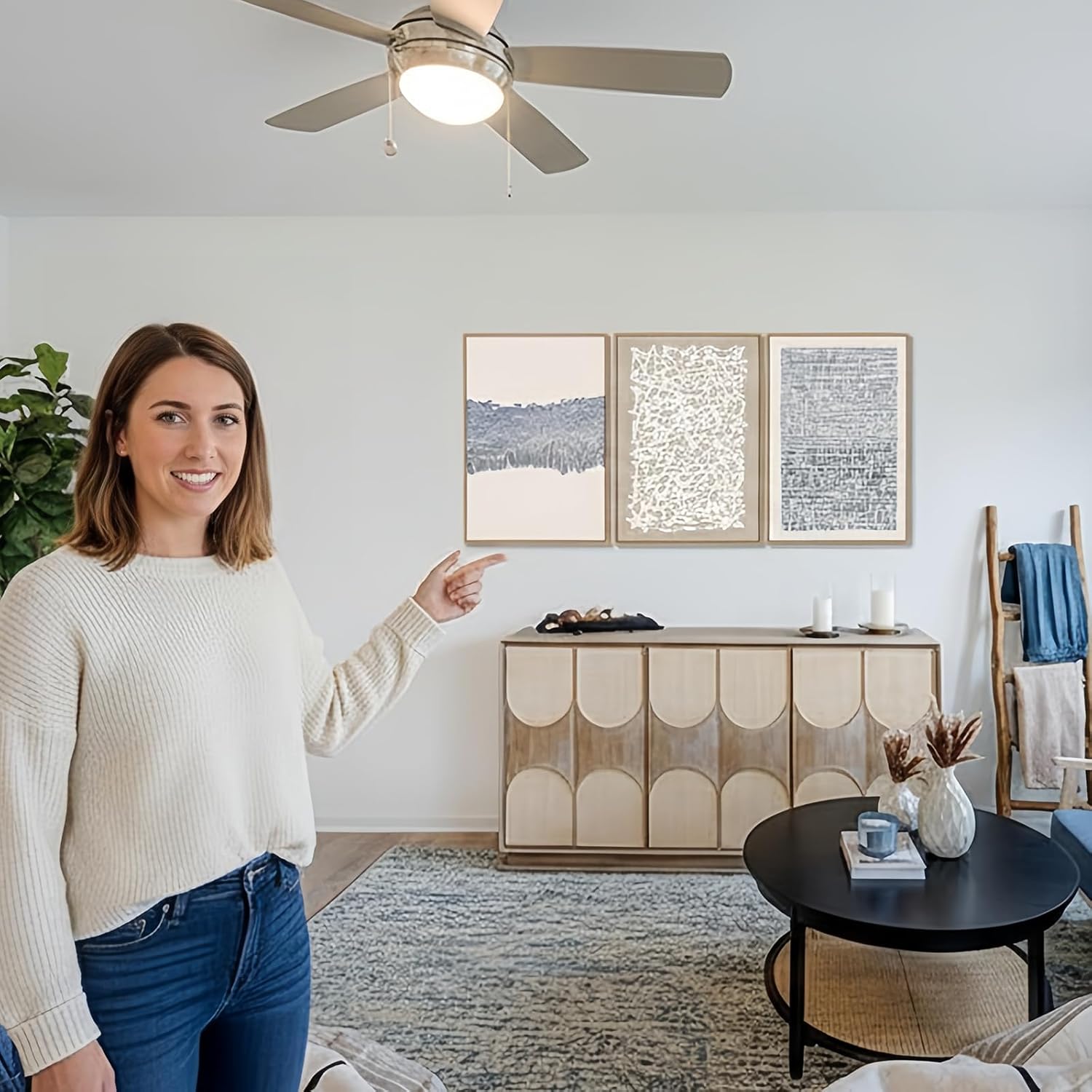 Zessonic Blue Boho Wall Art Neutral Abstract Framed Mid Century Modern Canvas Print Set, Minimalist Geometric for Living Room, Bedroom, Office - 3 Panels 16x24 Inch, Ready to Hang