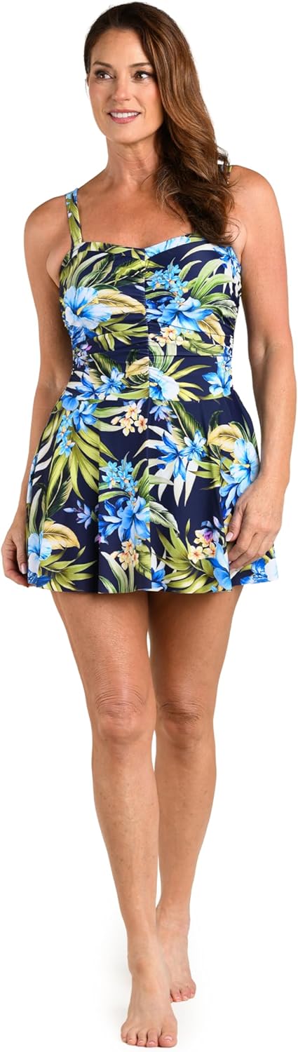 Maxine of Hollywood Womens Shirred Bandeau Swim Dress One Piece Swimsuit - Image 5