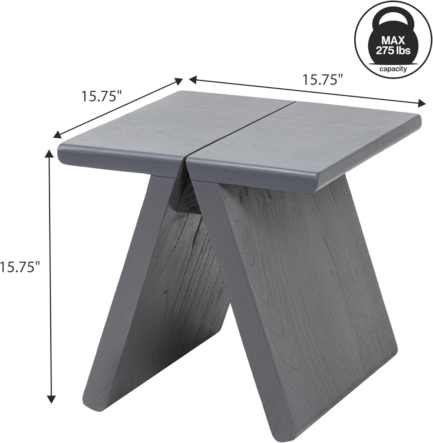JONATHAN Y Jack 15.75" Dark Gray Handcrafted Solid Mindi Wood Accent Stool, Minimalist A-Frame Backless Vanity Seat and Living Room Footstool, No Assembly Required STL3002B