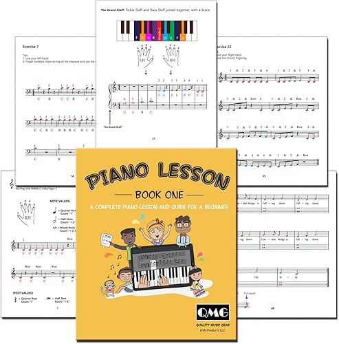 Miniatura 4 de QMG Tabla de notas para piano y teclado y notas completas a color, lección de música de piano y libro guía 1 y libro 2 para niños y principiantes