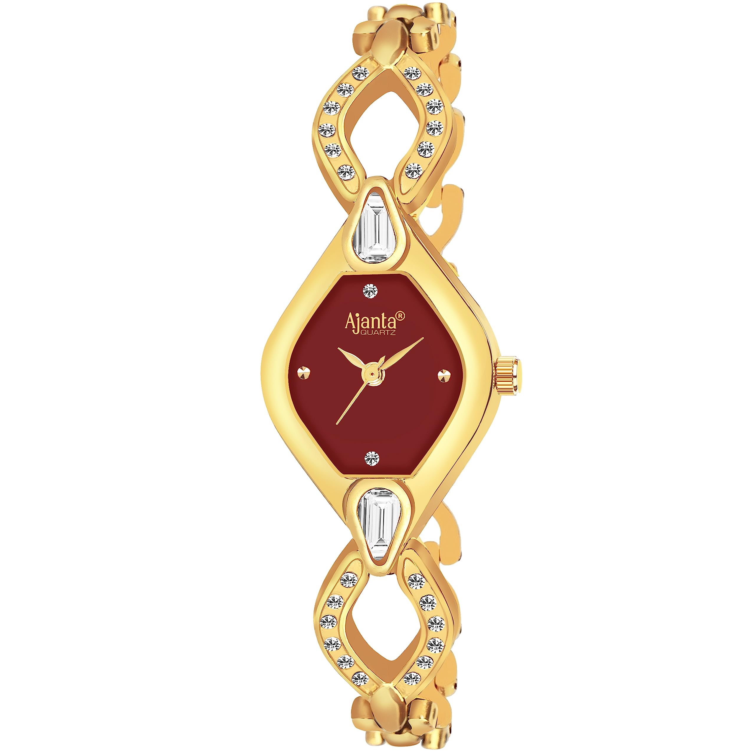 Ajanta Quartz Stainless Steel Watches Analog Studded Gold Band and Maroon Dial Womens Watch for Girls&Miss&Ladies Diamond Studded with Stylish Watches (B0C7P74XYD) Amazon Price History, Amazon Price Tracker