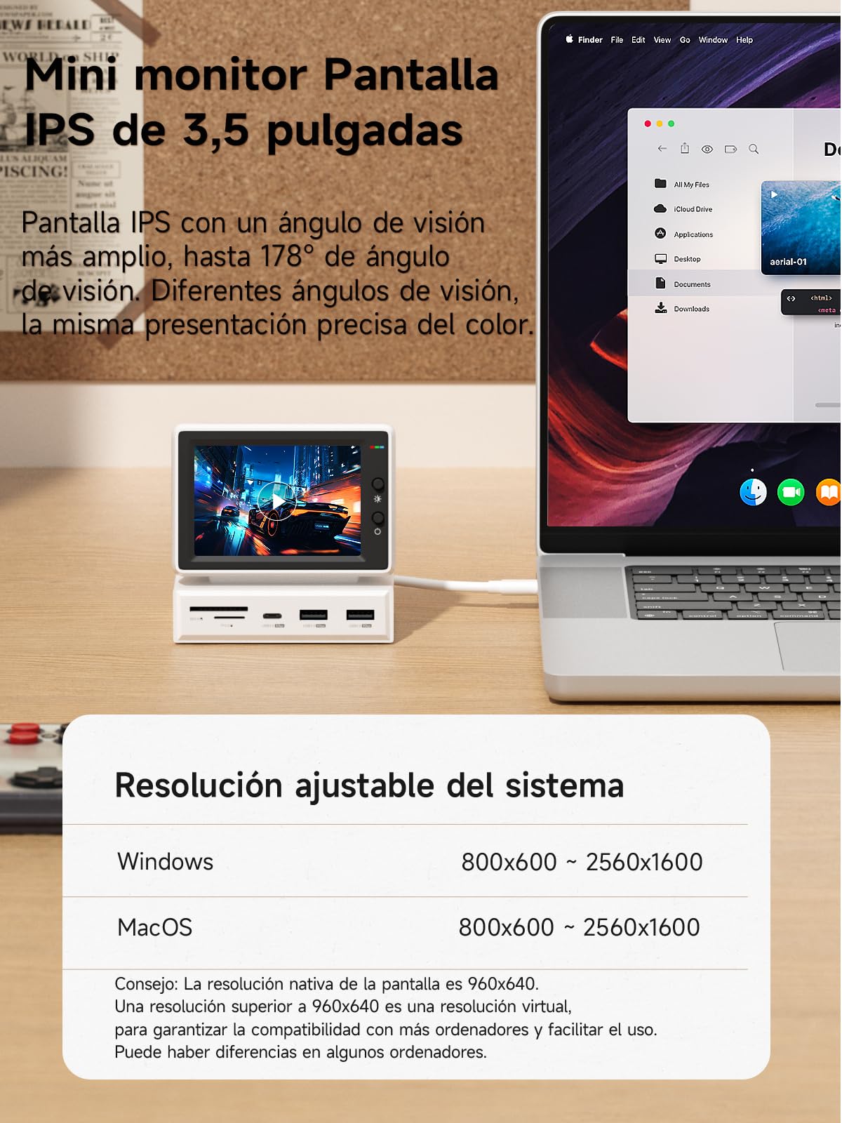 Hagibis Mini Pantalla PC Monitor Secundario USB C Hub AIDA64 IPS | Pantalla IPS clara para monitorizar tu PC. Incluye hub USB integrado para conectar dispositivos en tu escritorio.