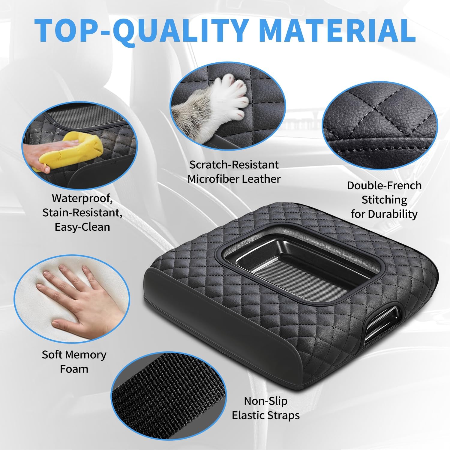 Center Console Cover Compatible with Silverado/Sierra 2014-2018 with 40/20/40 Jump Seat, Premium Leather Armrest Cover Pad, Car Middle Console Cover (ONLY for Split Bench Seat Console)