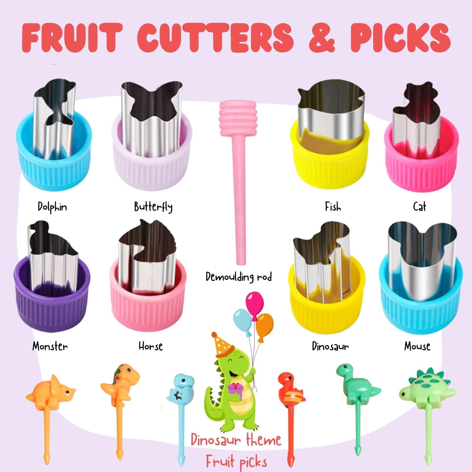 31 Pieces Silicone Cup Cake Liners Set - Animal Shapes: Dolphin Car Dinosaur Butterfly Star Bear Bear Stainless Steel Fruit Rails,