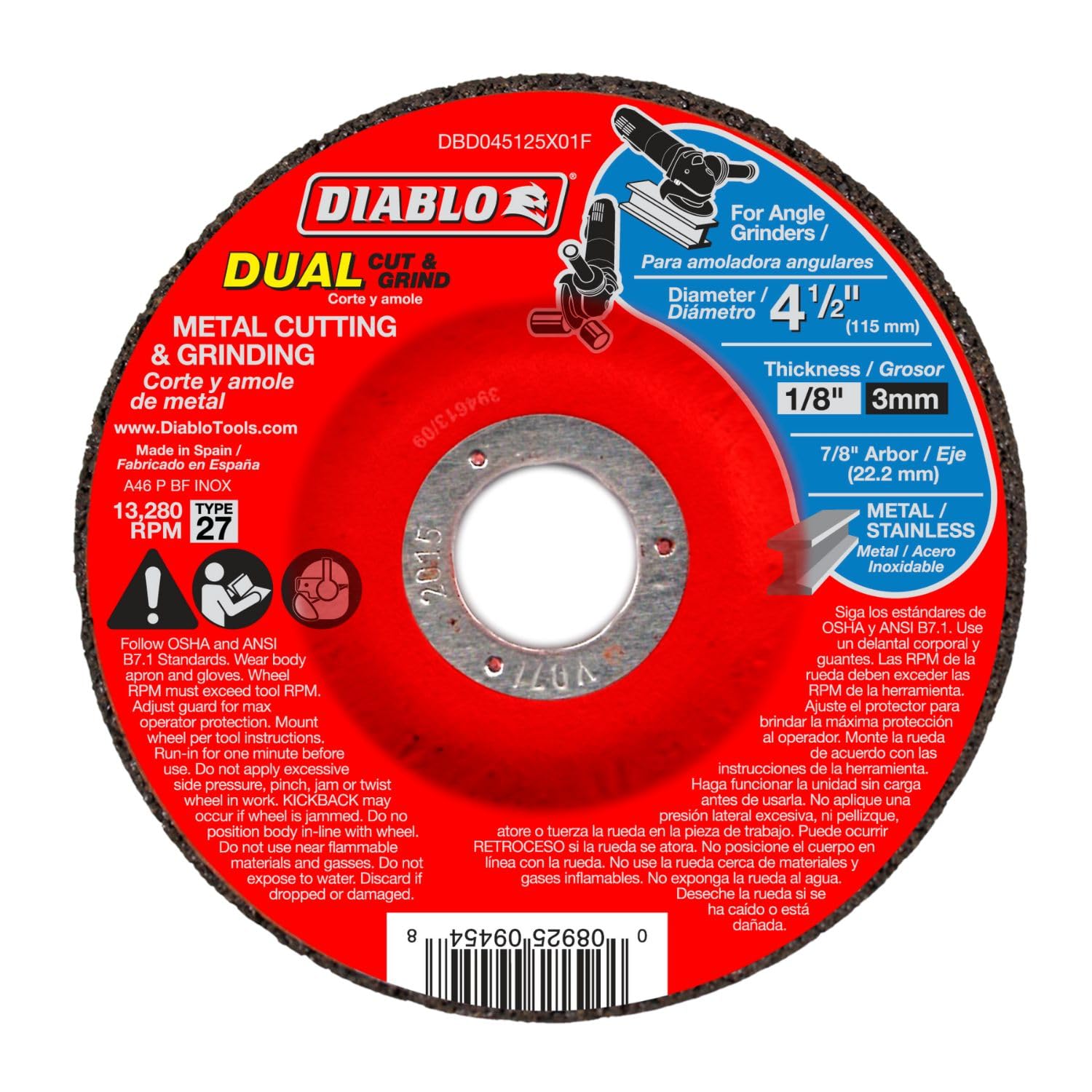 Diablo Type 27 Metal Dual Cut and Grind Disc - 4-1/2