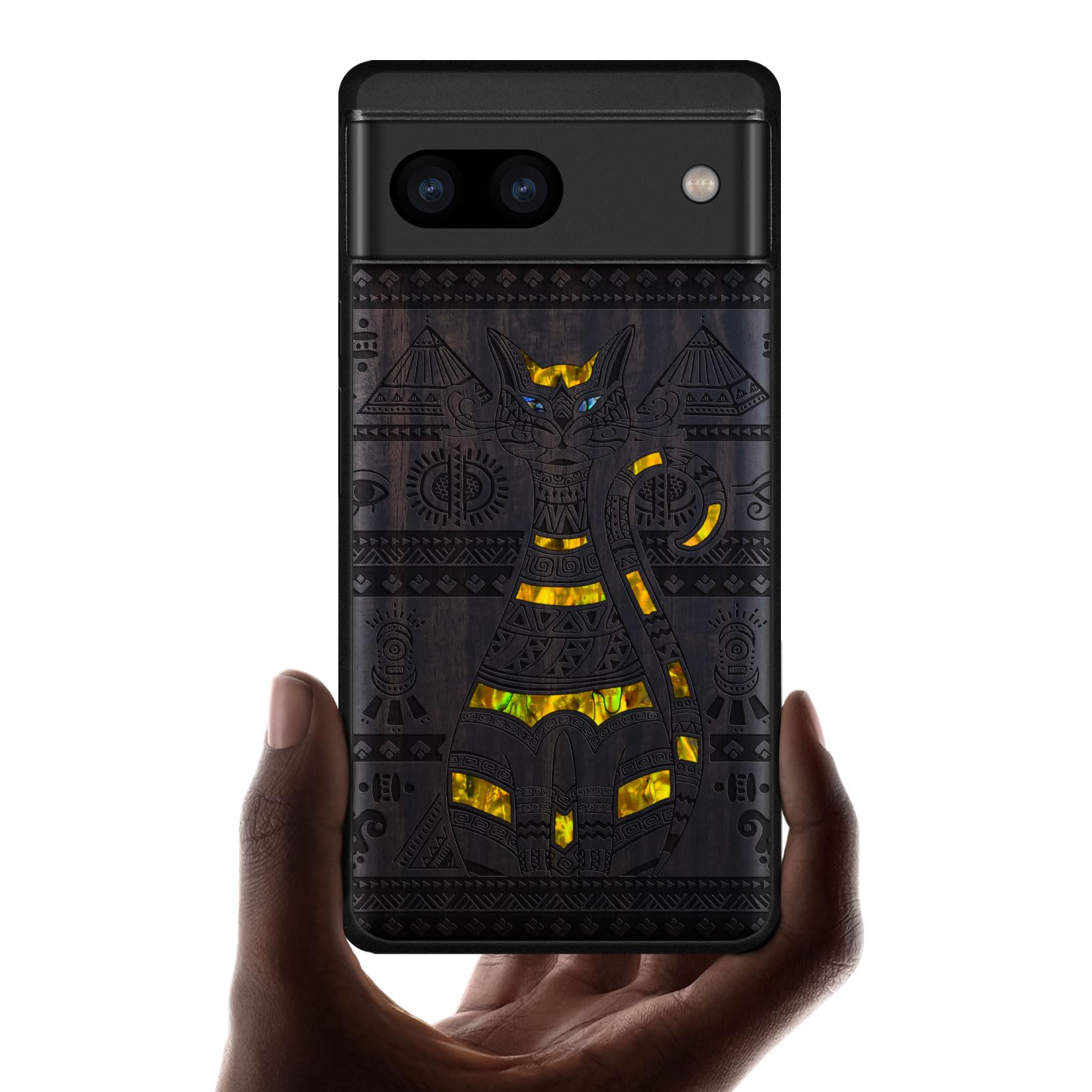 Étui compatible avec Google Pixel 8a gravure bois sombre unique - 7
