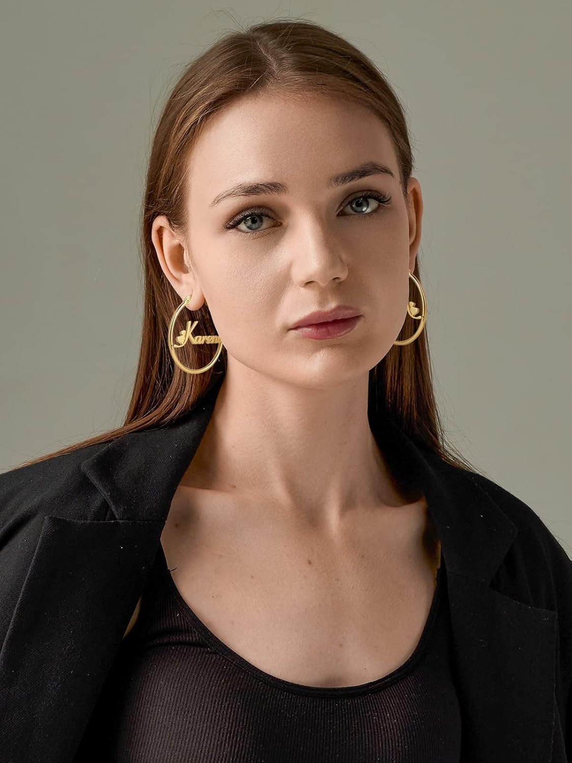 Custom Bamboo Gold Hoop Earrings for Women with Name Earrings Personalised Earring Gift for Mother Sister Yourself Daughter (3 Color 3 Size)