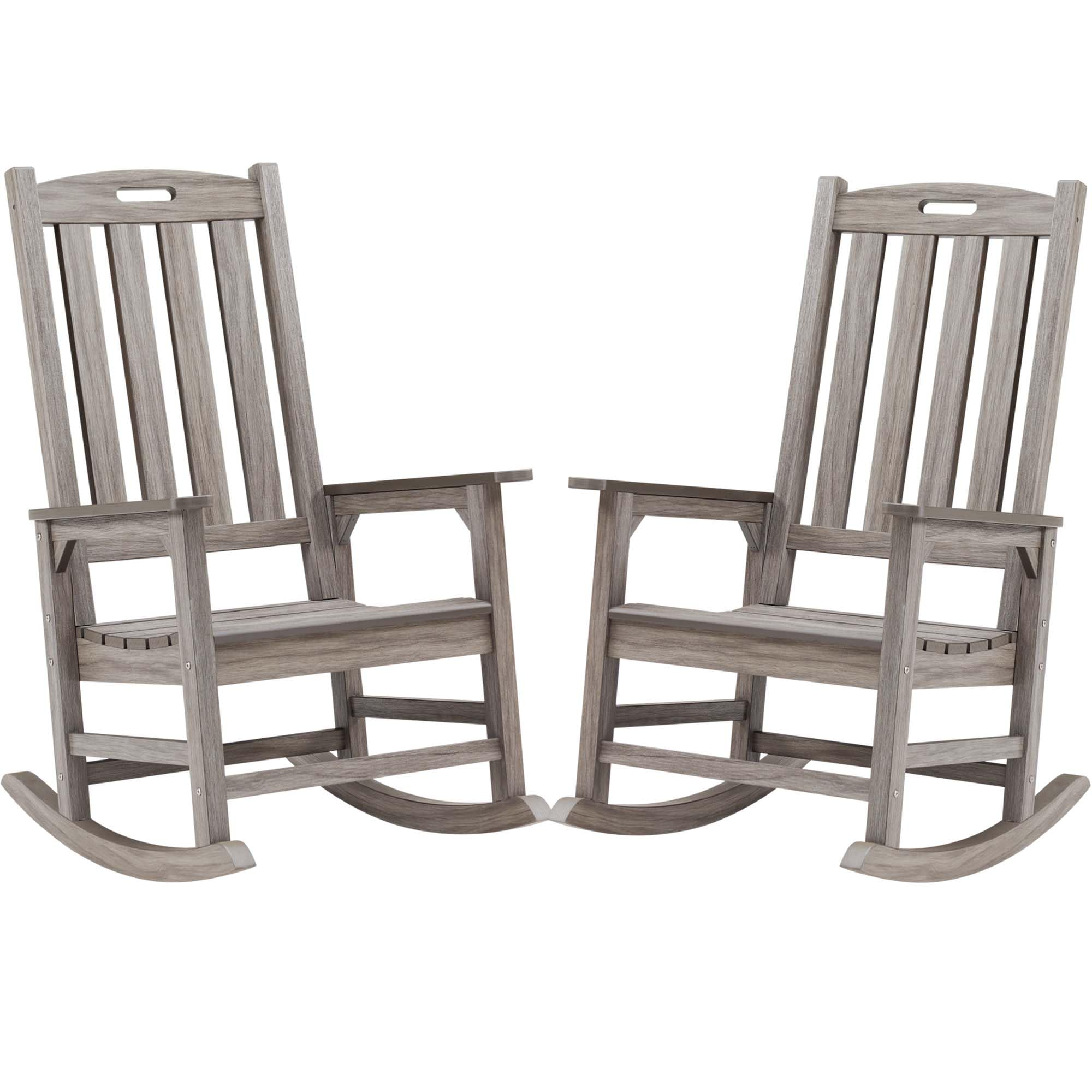 Psilvam Outdoor Rocking Chair Set of 2, Oversized Porch Rocker (Light Gray)