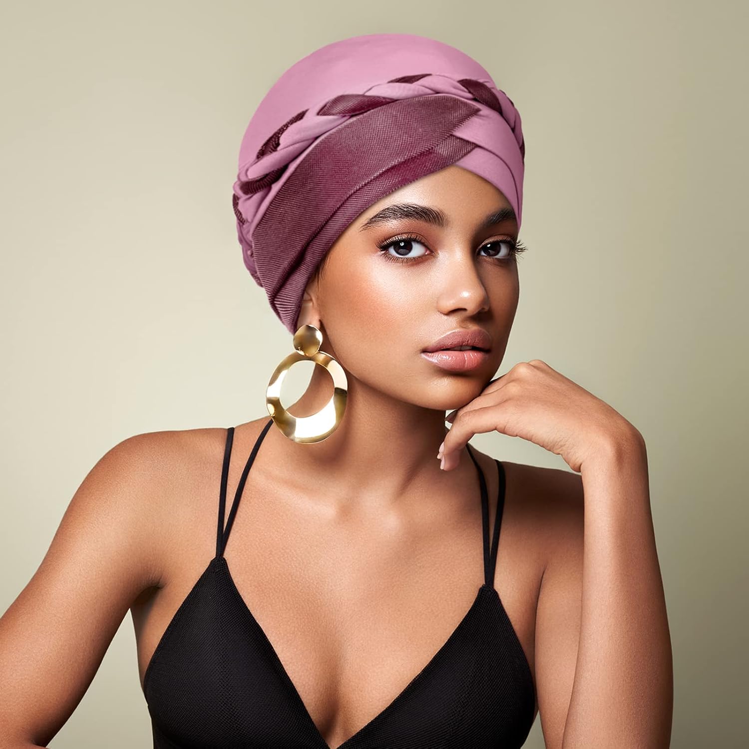 Vabean 6 Pcs African Black Women Turban Caps Beanie Headscarf Pre-Tied Twisted Braid Head Wraps - Image 2