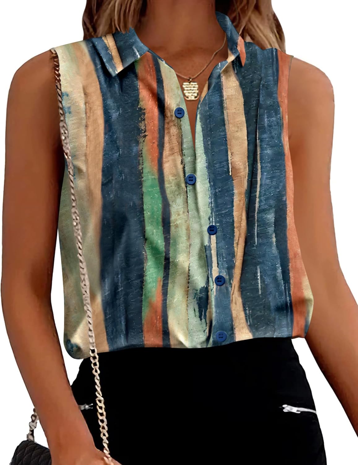 Zeagoo Women's Sleeveless Button Down Shirts Blouses Solid Casual Basic V Neck Tank Tops for Work S-XXL