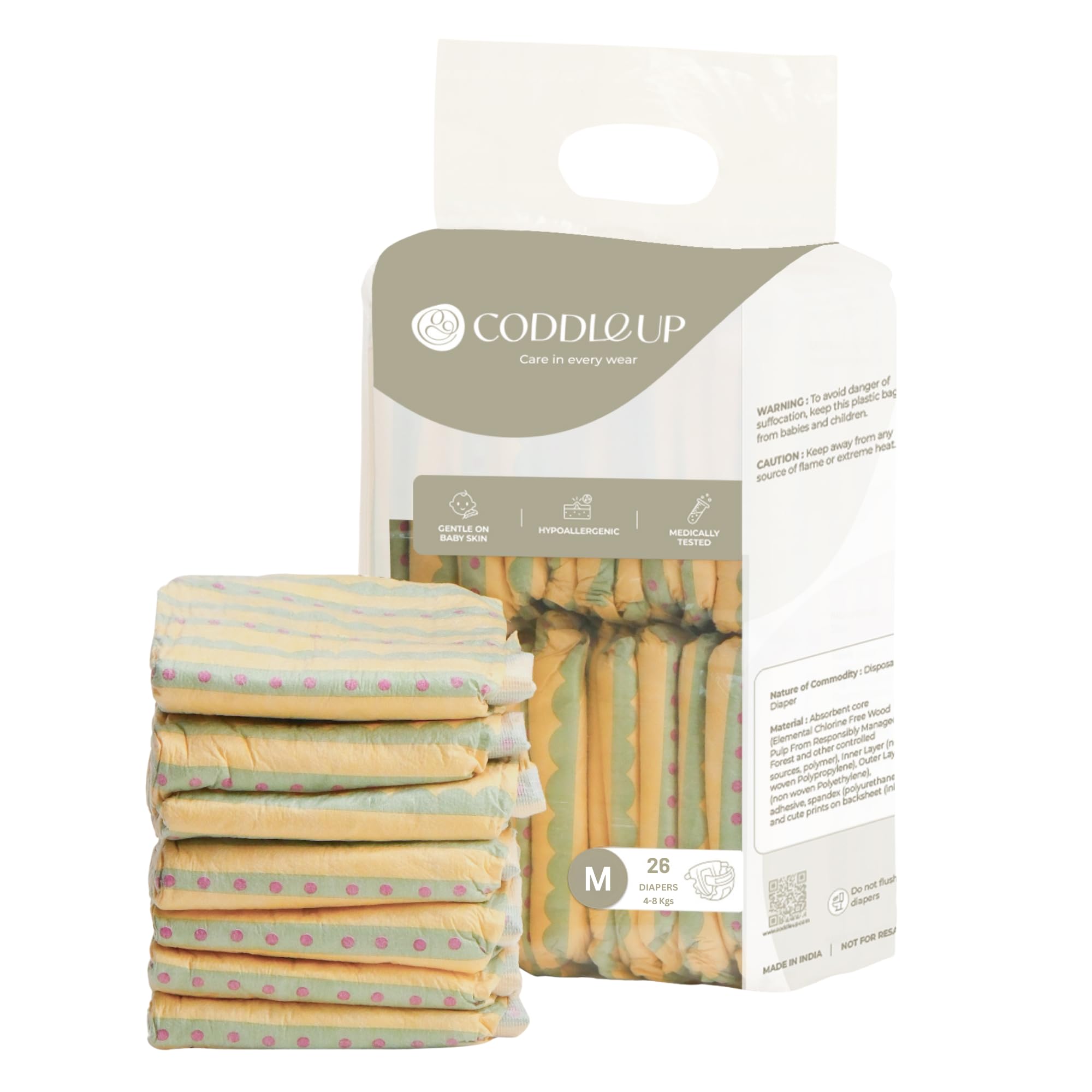 CODDLE UP Taped Diapers for New Born Babies Medium Size 4-8 kgs (26 Count) | Fragrance & Paraben Free | No Lotion Infused & Leak Protection | Soft & Comfy Tape Style Diapers with Adjustable Fit-image-12