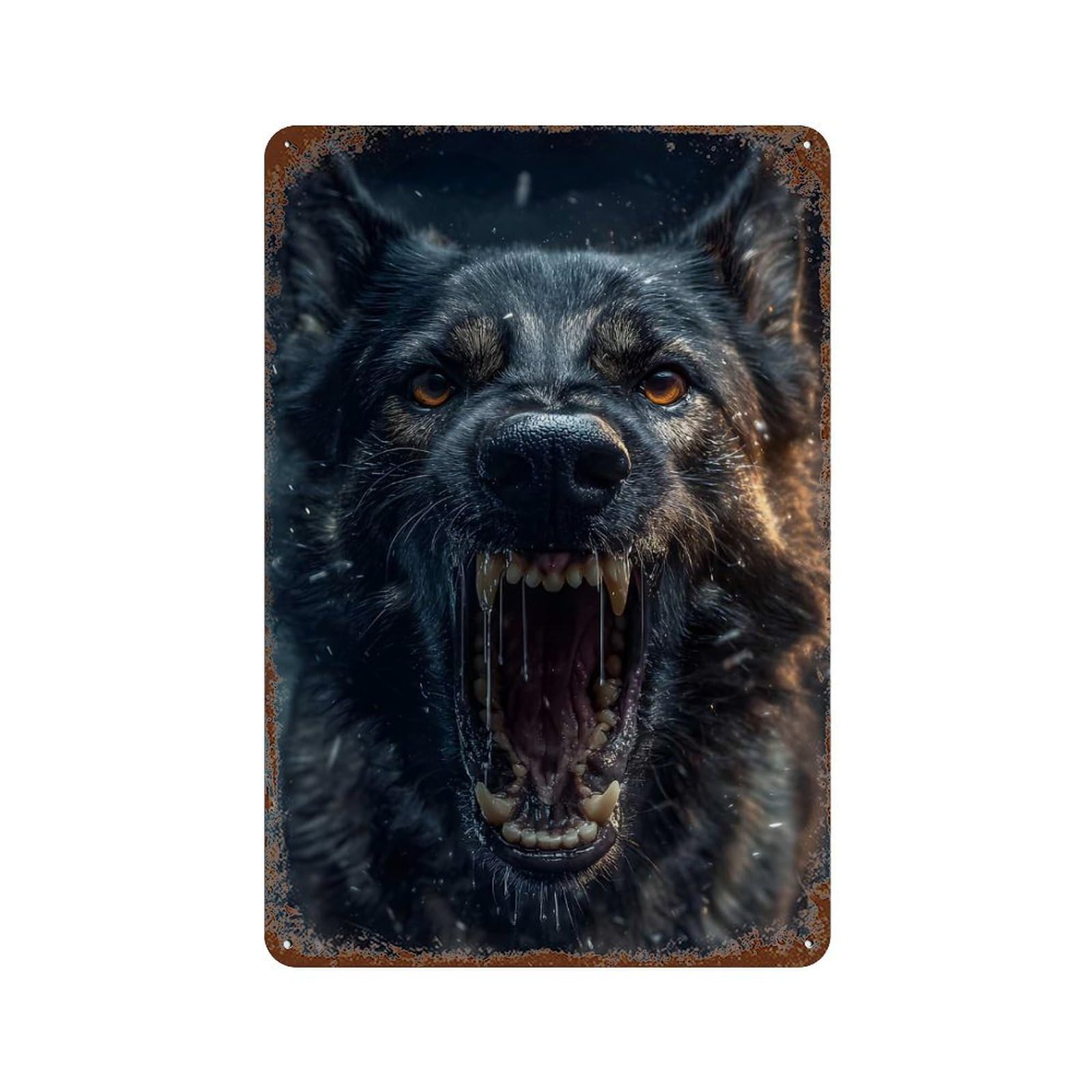 Weathered Tin Sign Aggressive Wolf Portrait 11.8"x7.9", Rustic Home Decor for Bistro, Counter And Cafe Decor