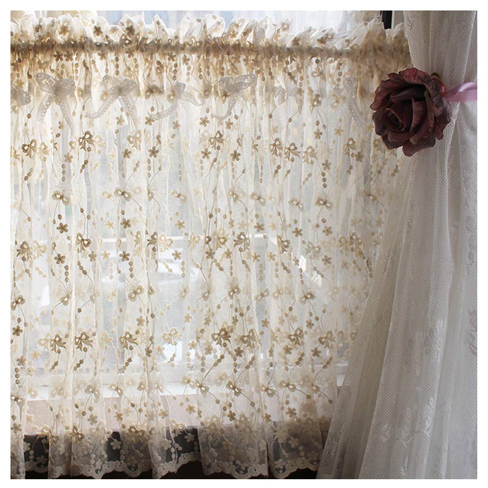 Media cortina bordada de encaje francés con acabado decorativo premium