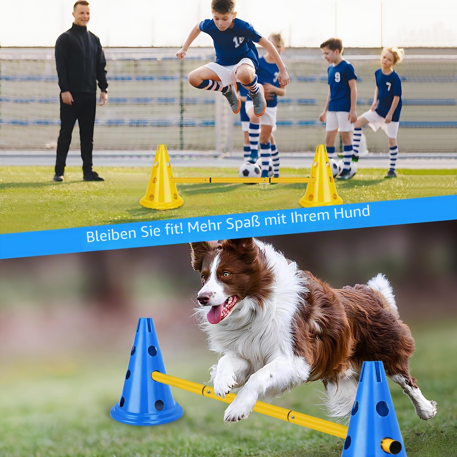 26 Teiliges Agility Hürden Set (mit Aufbewahrungstasche) Zur Förderung von Beweglichkeit und Koordination, Höhenverstellbar, Geeignet für Kinder, Hunde, Reitsport, Sport und Fußballtraining