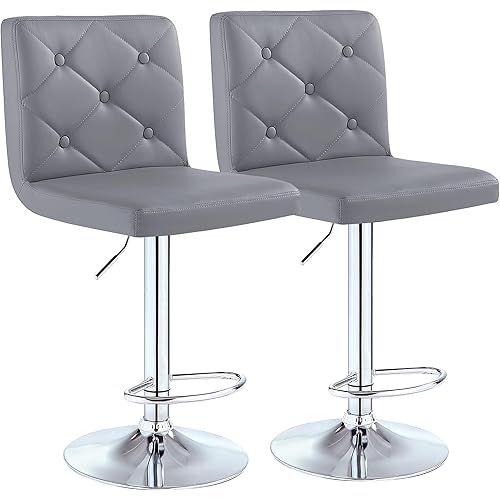 VECELO Adjustable Bar Stools with Back, Bar Height Stools for Kitchen Counter, Bar Stools Set of 2, Gray