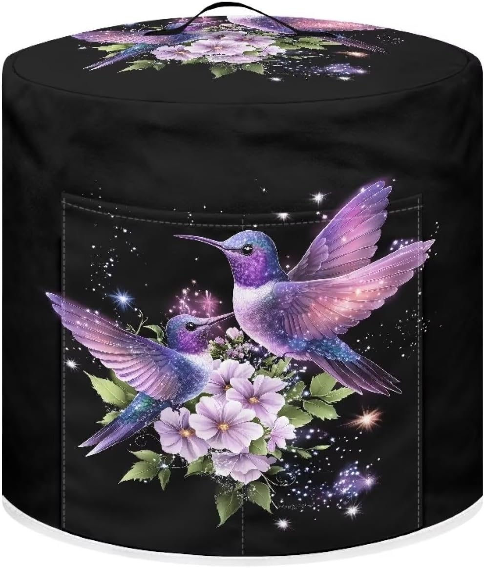 Xoenoiee Purple Hummingbird Floral Print Kitchen Appliance Dust Cover with Pockets, Electric Pressure Cooker Cover Compatible with Crock Pot, Rice Cooker Cover, for 8 Qt Pot