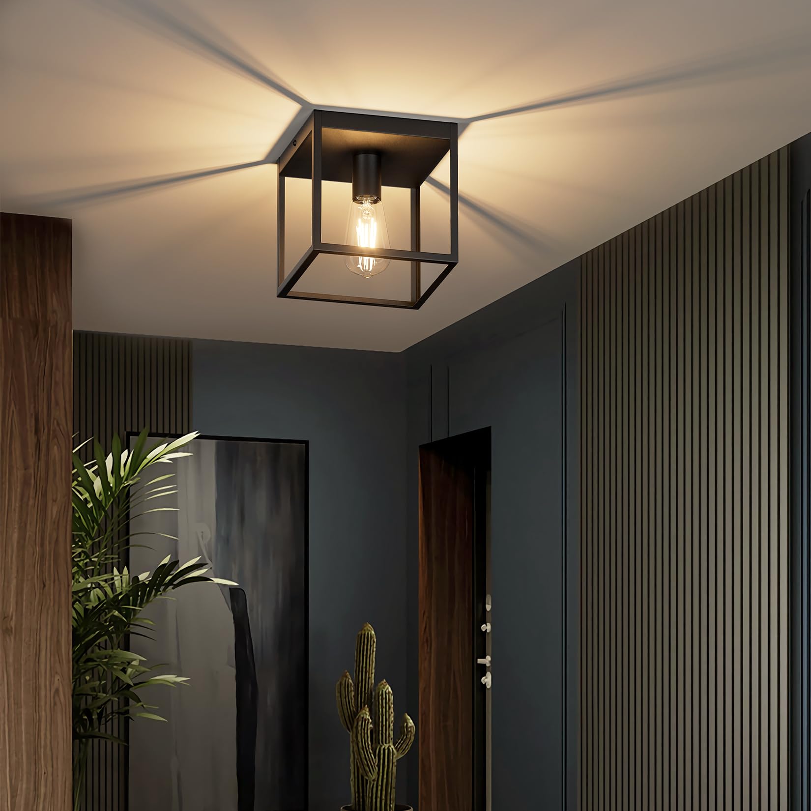 Klighten 2 Stück Schwarz Deckenleuchte E27, Leuchtmittel nicht Inklusive | E27 Fassung industrial deckenlampe schwarz eckig, Aluminium und Eisen, vintage Deckenlampe für Flur Schlafzimmer Wohnzimmer