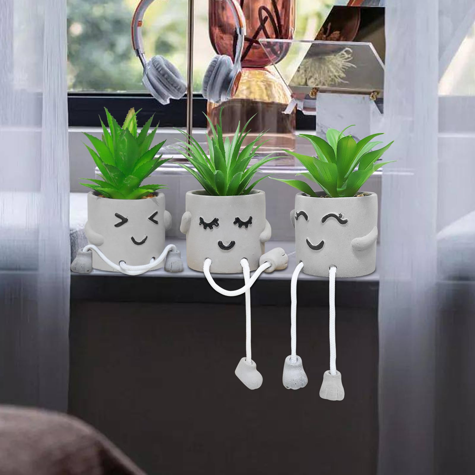 Zerzsy Artificial Succulent In Cement Pot With Hanging Leg - Fake Plant For Shelf, Bathroom, Office Decor - View #6