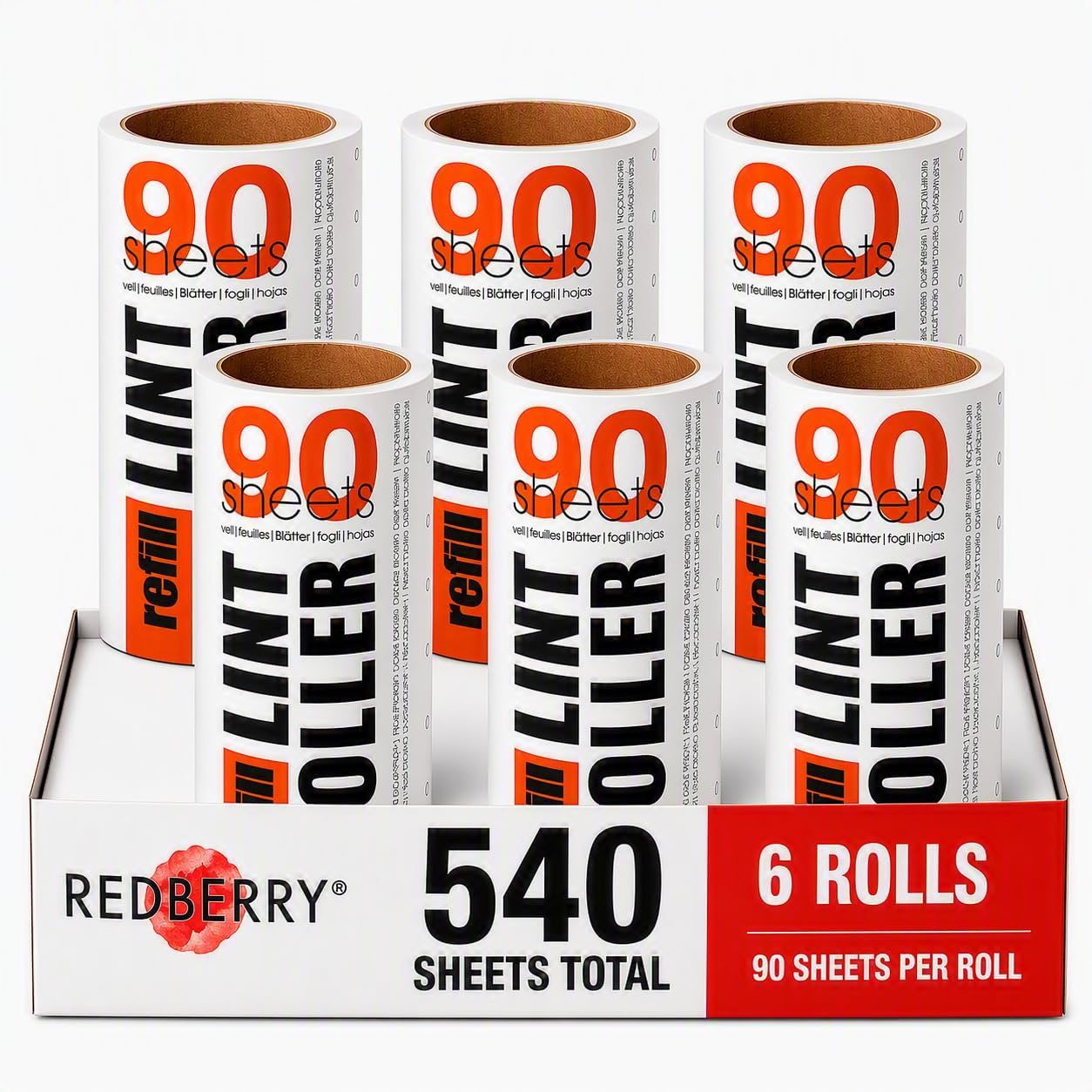 Redberry Lint Roller Refill Set - 6 Replacement Rolls