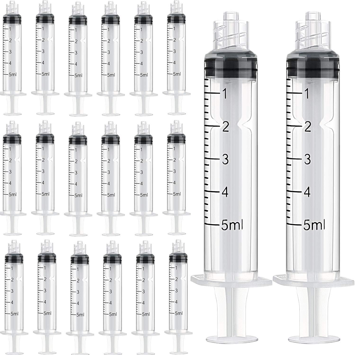 TecUnite 20 Pack Plastic Syringe Luer Lock with Measurement, No Needle 5 ML