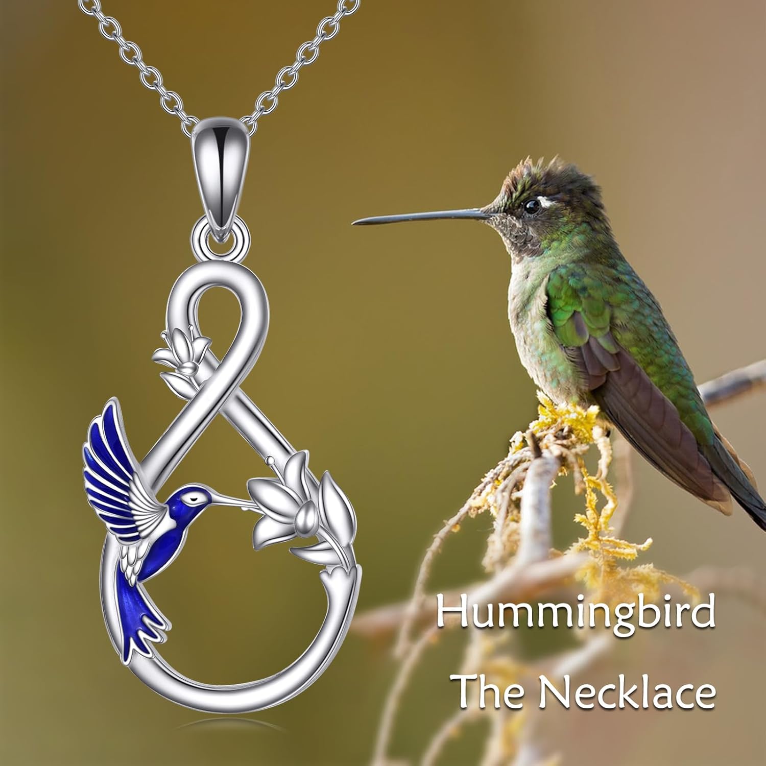 YFN Hummingbird Necklace for Women S925 Sterling Silver Infinity Hummingbird Pendant Necklace Hummingbirds Flower Jewelry Charm Memorial Mothers Day Gifts - Image 3
