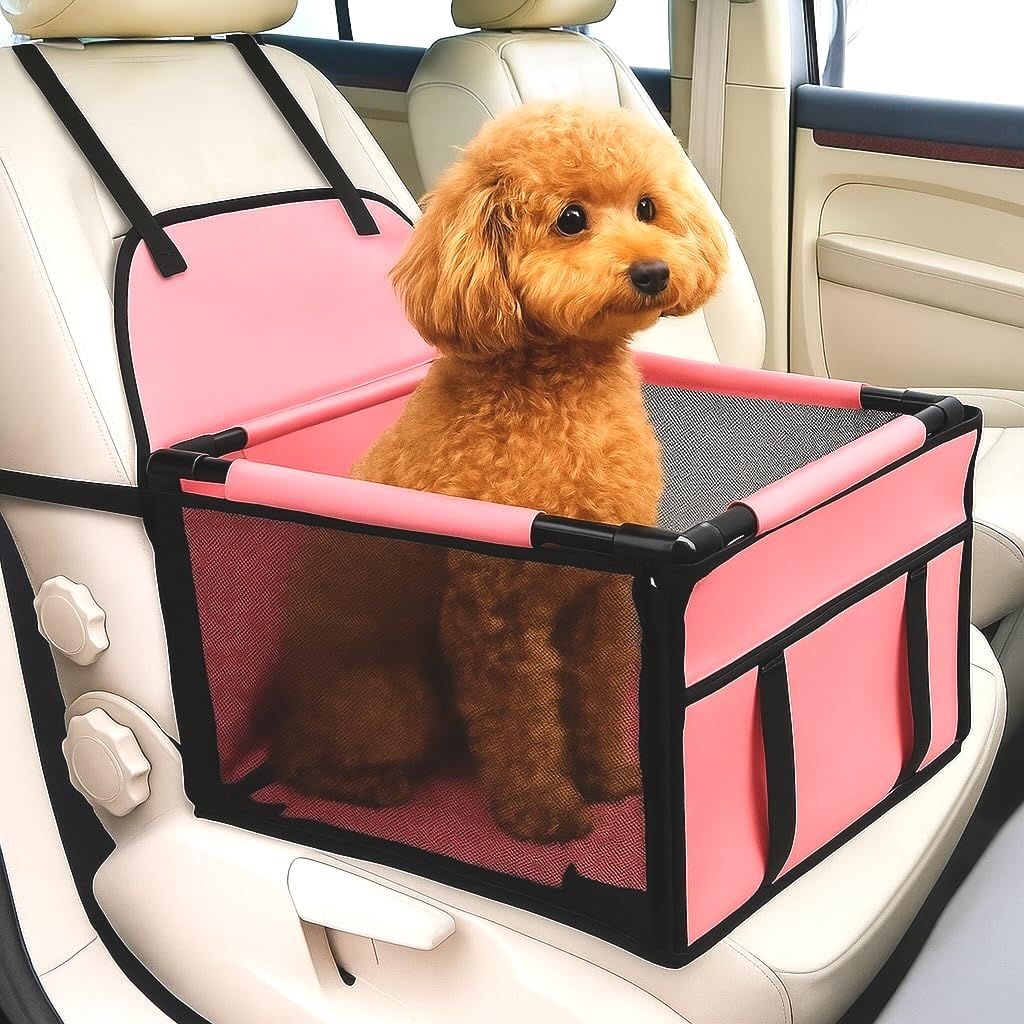 GoBuyer Waterproof Pet Dog Car Seat Booster Carrier Box and Basket with Seat Belt Harness Restraint for Puppy Cat Travel (Grey, Standard 40x40cm) — view 11