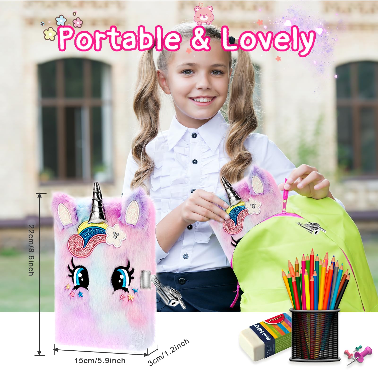 PESLNG Girl Diary with Padlock, Multicolored - Image 2