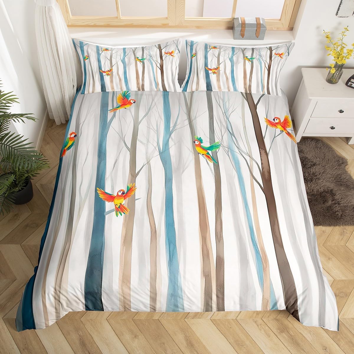 Parure de lit 200x200 petit oiseau en microfibre avec 2 taies d'oreiller