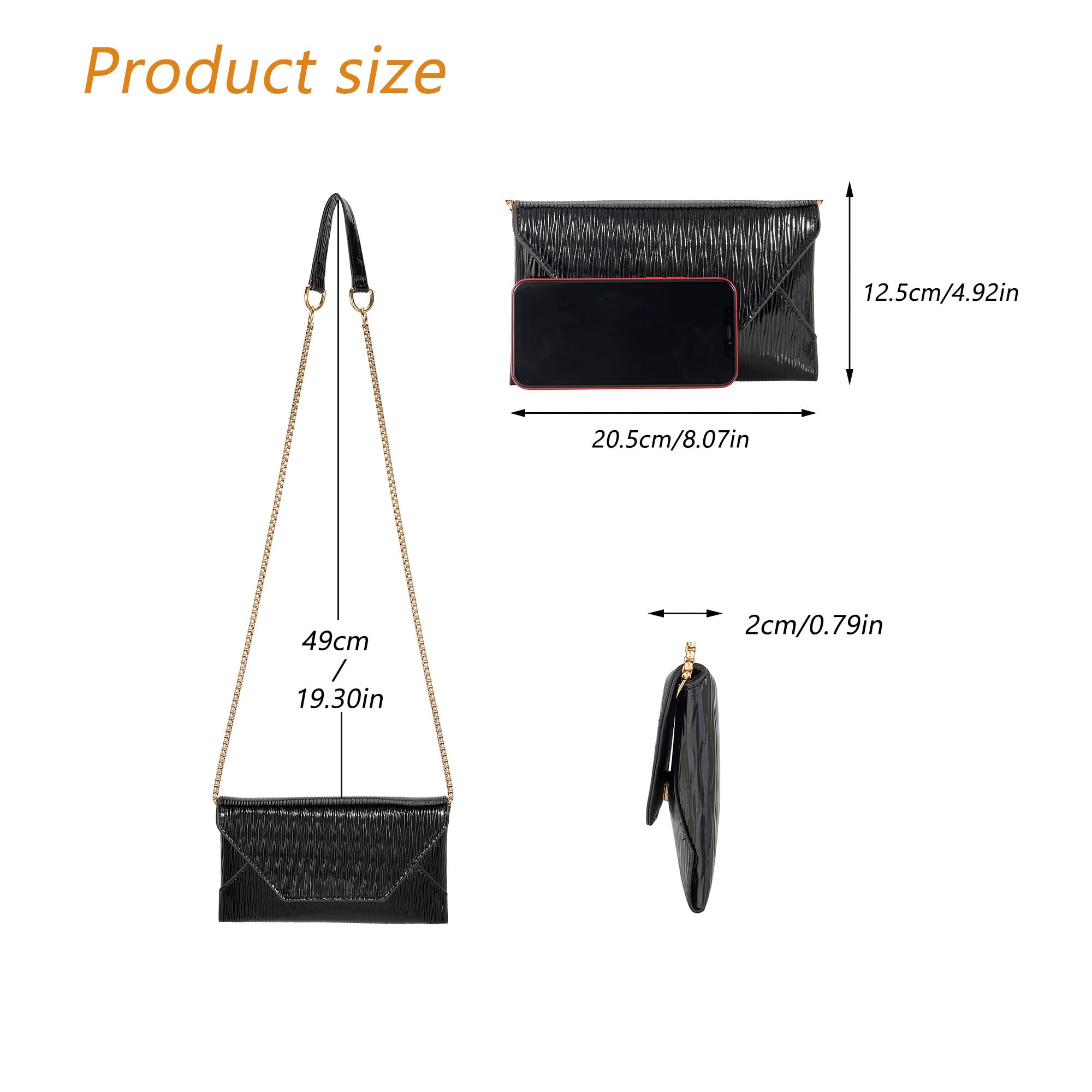 Ayliss Evening Clutch Purses for Women Handbags Formal Wedding Party Cocktail Prom Crossbody Shoulder Envelope Bag Chain (Black)
