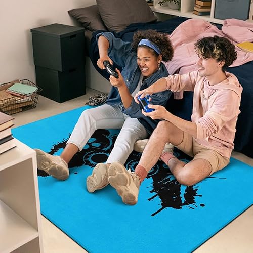 Miniatura 3 de Tapete para silla de juegos para suelos de madera dura, tapete de videojuegos azul de 48 x 36 pulgadas para sala de juegos, alfombra de juegos