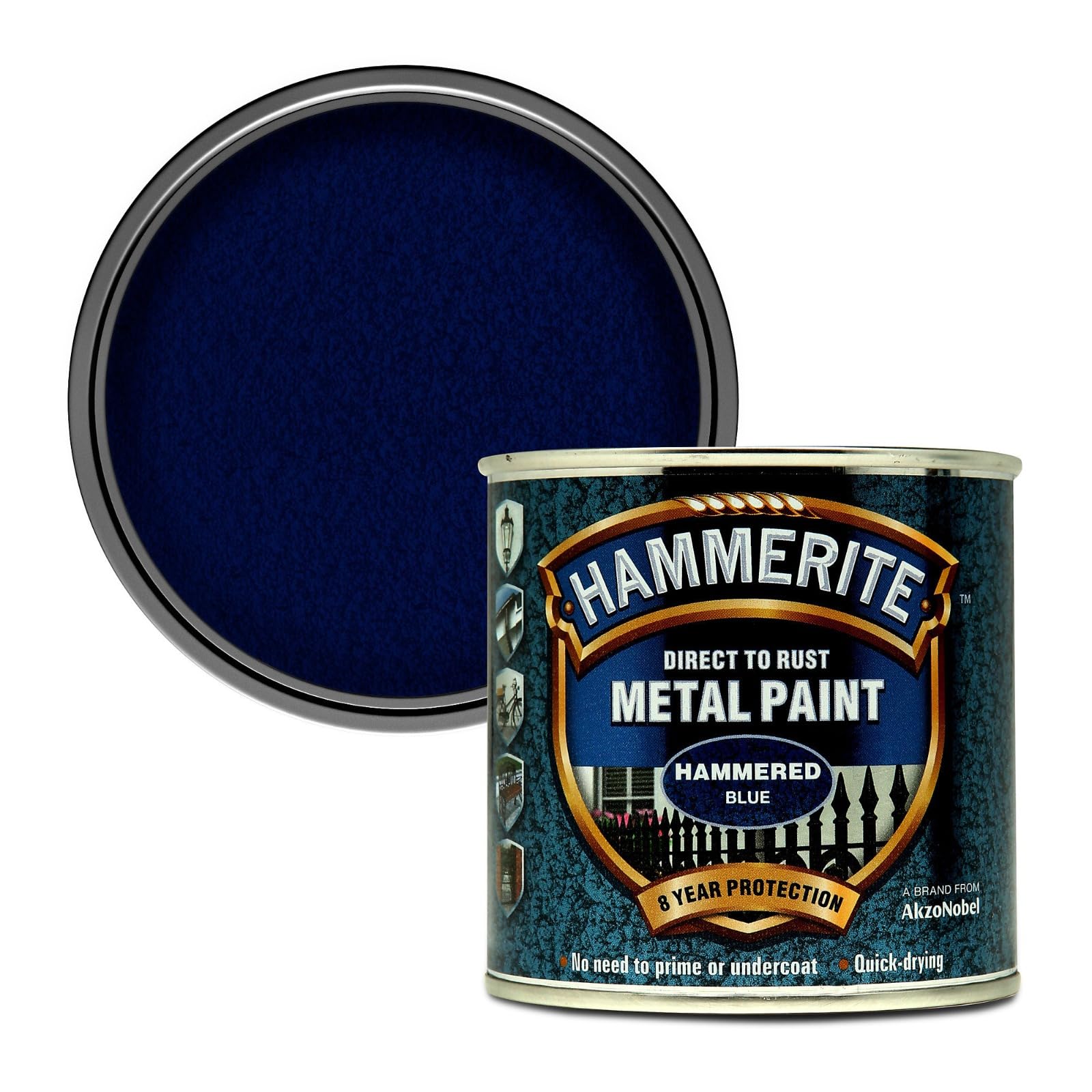 Hammerite Hammered Metal Paint, Rust Resistant, Fast Drying, Long Lasting, Durable, Weatherproof, Smooth, Versatile, Ideal for Gates, Furniture, Tools, Equipment, 250ml (Blue, Pack of 1 Tin)