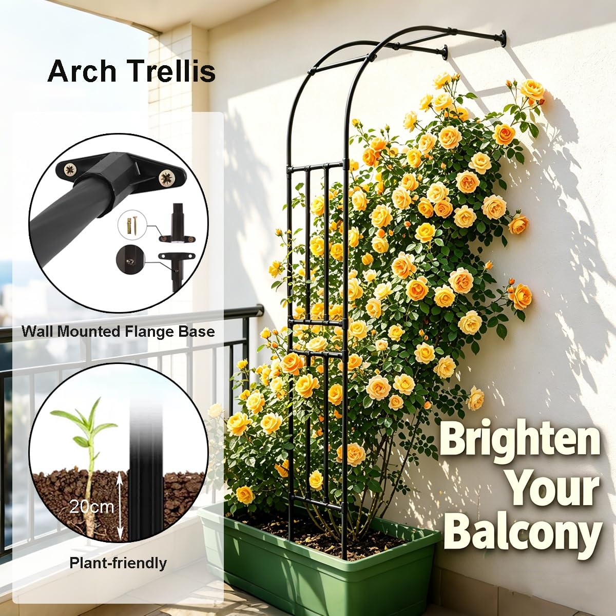 Pergola arquée Semi-Jardin d'extérieur, adaptée aux Plantes grimpantes, Gazebo en métal de 60 à 300 cm, Arche Murale en Acier Blanc, adaptée aux Jardins familiaux avec terrasse (270 cm de la