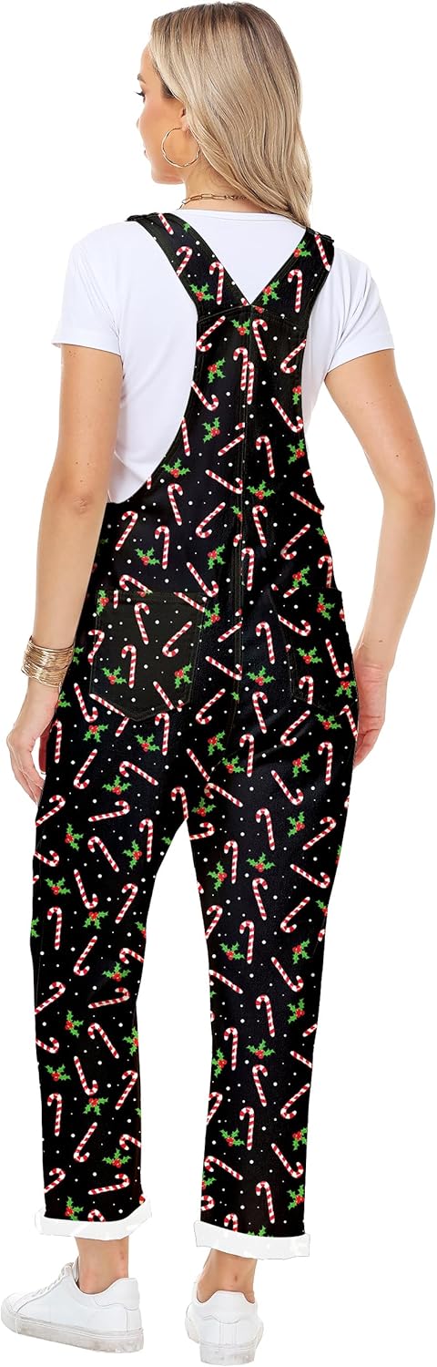 Womens Christmas Bibs Overalls Xmas Denim Coveralls Stretch Jeans Jumpsuit - Image 7
