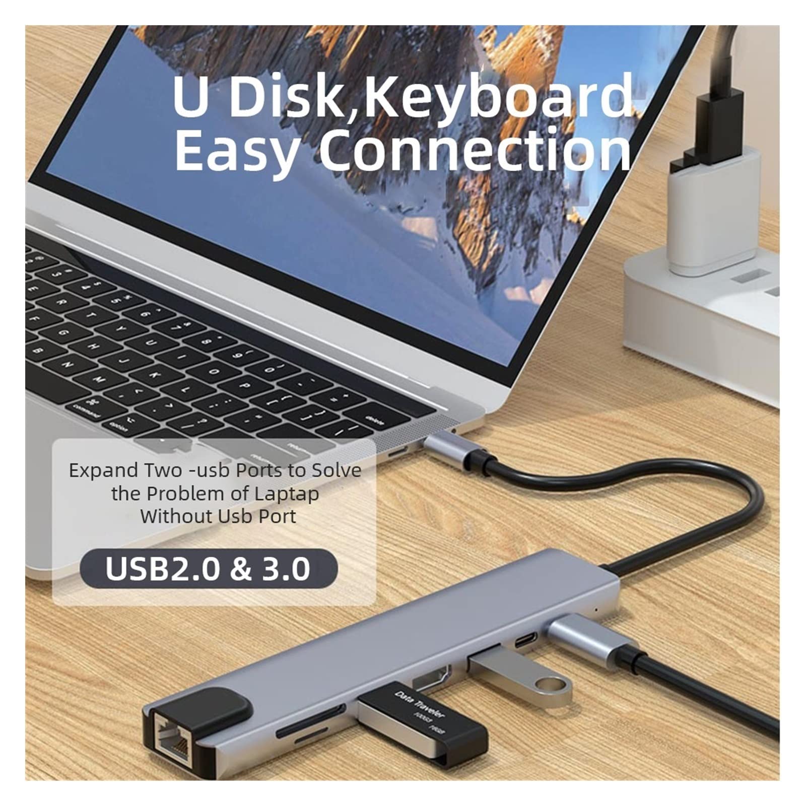 Chargeur USB, 4/8 en 1 USB 3.0 Hub for ordinateur portable adaptateur PC PD Char 8 Ports Station d'accueil USB multi-port de char for plusieurs appareils(5 In 1)