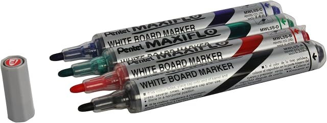 Pentel Maxiflo Whiteboard Marker Fine Bullet Tip (Assorted Pack of 4)