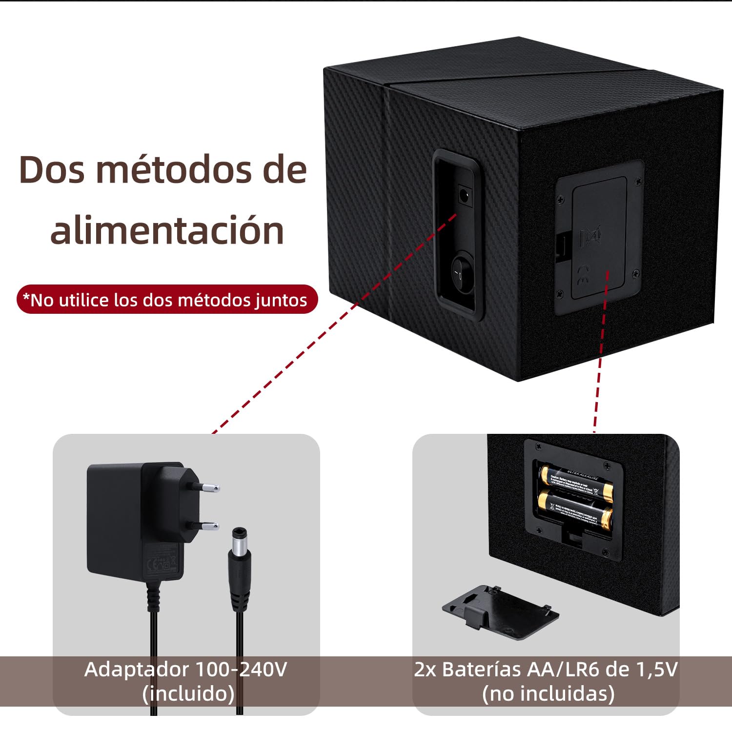 Mcbazel Cargador de Reloj para Relojes automáticos, Caja de Cargador de Reloj de Cuero de PU con patrón de Fibra de Carbono y Enchufe EU - Negro/Rojo
